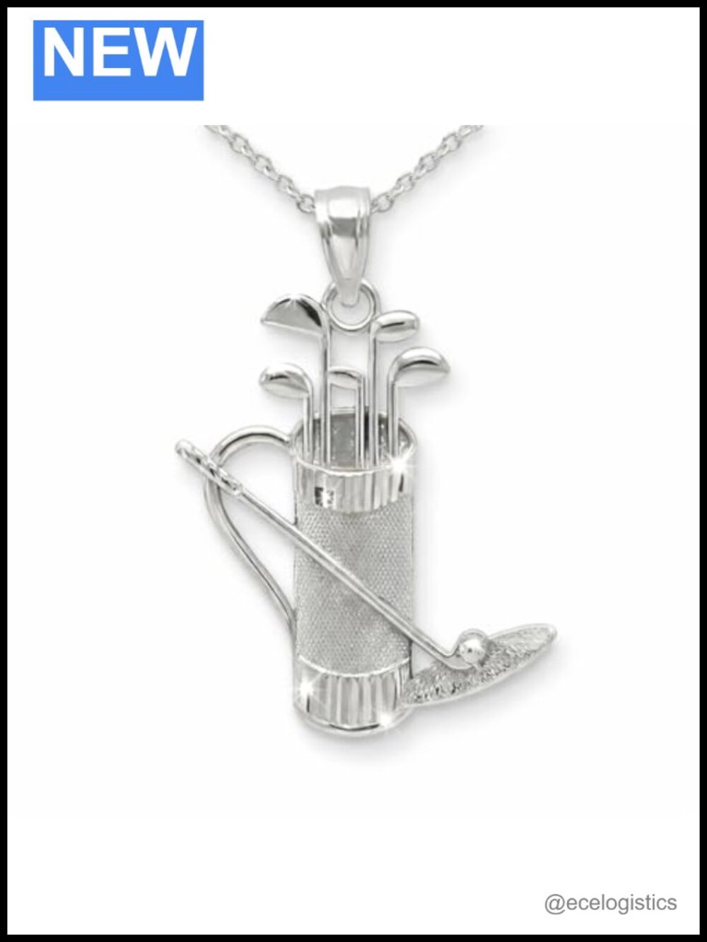 925 Sterling Silver Golf Bag & Clubs Necklace Charm 16-18"